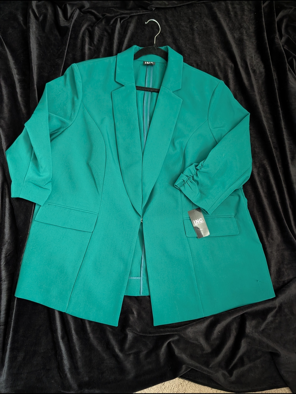 INC International Concepts Teal Open-Front Blazer with Flap Pockets